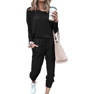 PRETTYGARDEN Women's 2023 Fall Two Piece Outfit Long Sleeve Crewneck Pullover Tops and Long Pants Tracksuit