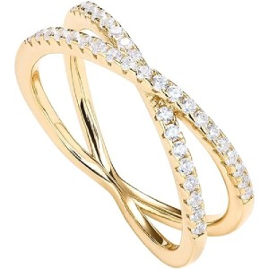 PAVOI 14K Gold Plated X Ring Simulated Diamond CZ Criss Cross Ring for Women